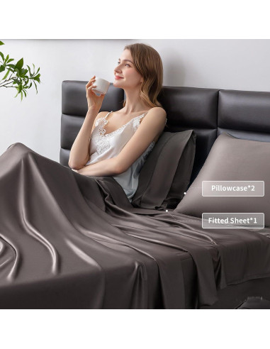 Juego de Sábanas King SilkWings 100% Viscosa Bambú 3pcs Gris