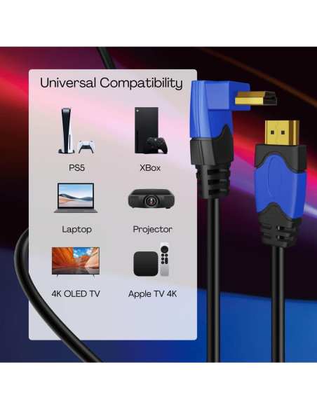 Cable HDMI 4K TNP 0.91m Ángulo Derecho 270 Grados Alta Velocidad Cable HDMI 4K TNP 0.91m Ángulo Derecho 270 Grados Alta Velocidad