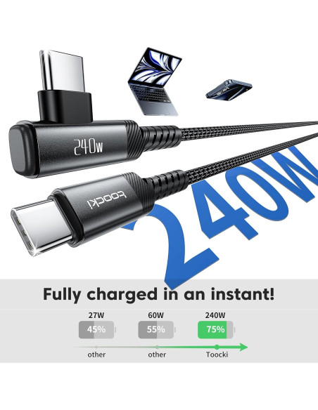 Cable USB C 240W Rápido Toocki 1m Trenzado Nylon Negro 2Pack Cable USB C 240W Rápido Toocki 1m Trenzado Nylon Negro 2Pack