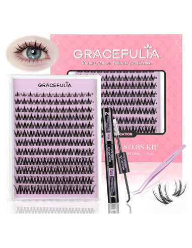 Kit de Extensión de Pestañas Anime GRACEFULIA 144 Pcs con Adhesivo