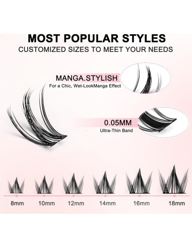 Kit de Extensión de Pestañas Anime GRACEFULIA 144 Pcs con Adhesivo