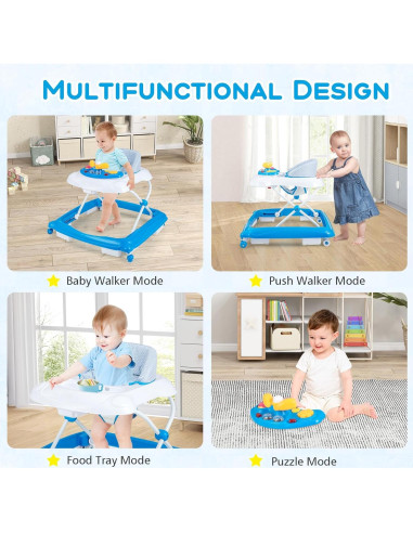 Andador Plegable 4 en 1 BABY JOY para Bebés Azul