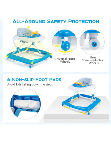 Andador Plegable 4 en 1 BABY JOY para Bebés Azul