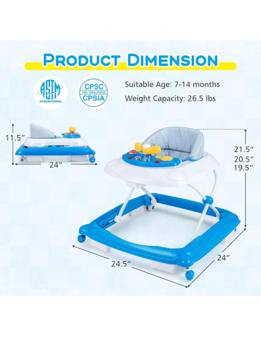 Andador Plegable 4 en 1 BABY JOY para Bebés Azul