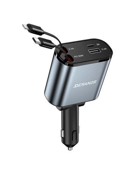 Cargador de Coche 4 en 1 DERANOR 69W Carga Rápida USB-C Cargador de Coche 4 en 1 DERANOR 69W Carga Rápida USB-C