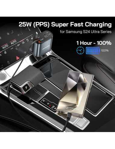 Cargador de Coche 4 en 1 DERANOR 69W Carga Rápida USB-C