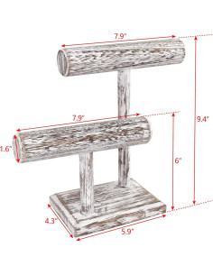 Soporte de Joyería Ikee Design de Madera 2 Niveles Blanco Antiguo 2