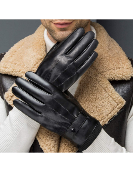 Guantes de Cuero PU SANKUU para Hombres Táctiles Invierno Guantes de Cuero PU SANKUU para Hombres Táctiles Invierno