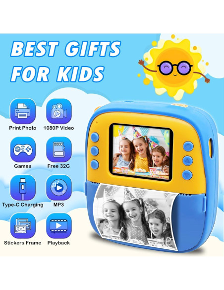 Cámara Digital Instantánea para Niños Amyway 32GB Azul Cámara Digital Instantánea para Niños Amyway 32GB Azul