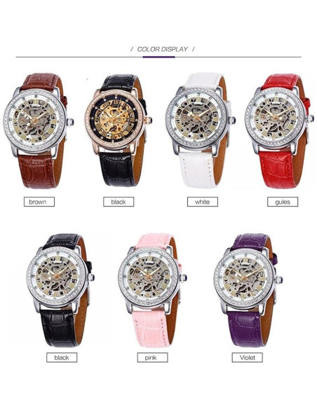 Reloj de esqueleto automático MASTOP para mujer con rhinestones Reloj de esqueleto automático MASTOP para mujer con rhinestones