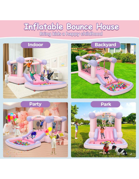 Casa Inflable AKEYDIY Rosa con Tobogán y Pelotas 409x208cm Casa Inflable AKEYDIY Rosa con Tobogán y Pelotas 409x208cm