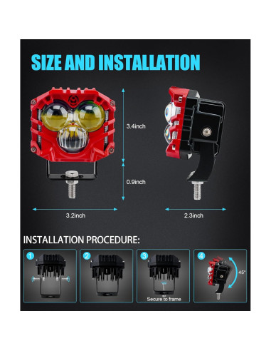 Focos LED 30W 5400LM HENGTUAOTO para Wrangler JK 2Pcs Rojo