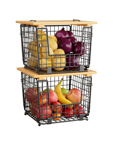 Cesta de Almacenamiento Apilable GGIU - 2 Pack Negro, 30.2x25.9x21.8 cm