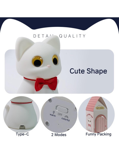 Luz Nocturna Gato SMOORITA Recargable 9 Colores 272g
