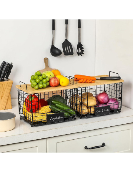 Cesta Apilable XL AOZITA con Tapa de Bambú - Organizador Multiuso Cesta Apilable XL AOZITA con Tapa de Bambú - Organizador Multiuso