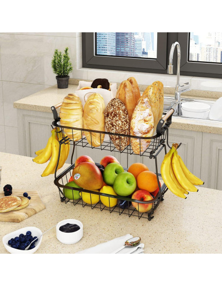 Soporte de Frutas ANTOPY 2 Niveles con Colgadores de Plátano Soporte de Frutas ANTOPY 2 Niveles con Colgadores de Plátano
