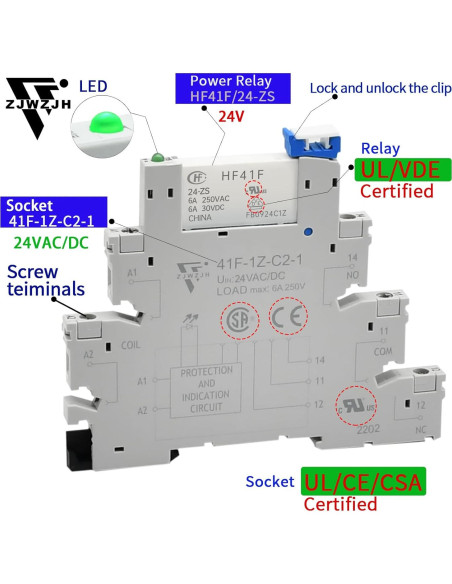 10 Relés Electromagnéticos 24V DC/AC ZJWZJH HF41F/24 10 Relés Electromagnéticos 24V DC/AC ZJWZJH HF41F/24