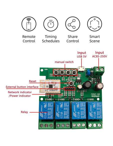 Interruptor Inteligente WiFi Jane Eyre 4 Canales 3500W Interruptor Inteligente WiFi Jane Eyre 4 Canales 3500W