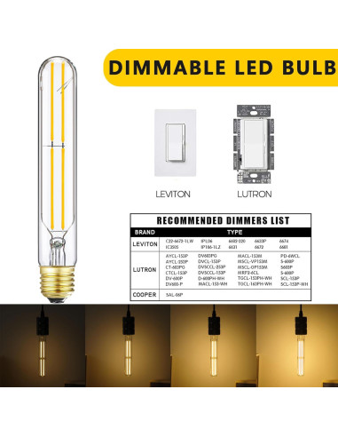 Bombilla LED Regulable E26 T10 6W 2700K 600LM 4Pack