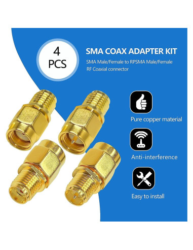 Kit 4 Adaptadores Coaxiales SMA TUOLNK Macho/Hembra 50 Ohm