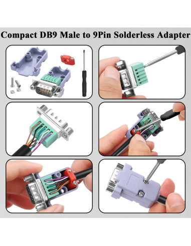 Adaptador DB9 Macho Crimpado QIANRENON Sin Soldadura 9 Pines