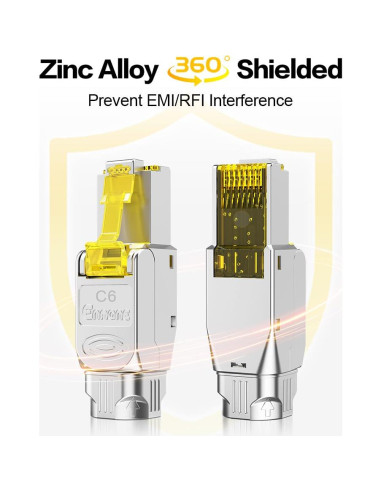 Conector RJ45 CAT6 Blindado Sin Herramienta - 6 Piezas