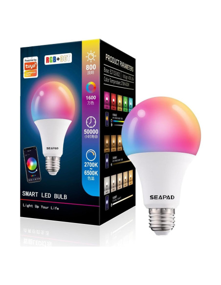 Bombilla LED Inteligente SEAPAD 15W RGB+CCT E26 850 Lúmenes Bombilla LED Inteligente SEAPAD 15W RGB+CCT E26 850 Lúmenes
