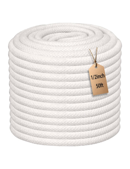 Cuerda de Algodón Trenzada JANJOSN 15m 1.27cm Blanca Suave Cuerda de Algodón Trenzada JANJOSN 15m 1.27cm Blanca Suave