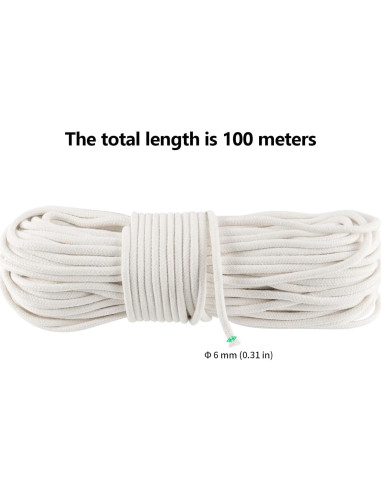 Cuerda de Algodón Trenzada FUNSUEI 100m 8mm Blanca para Manualidades