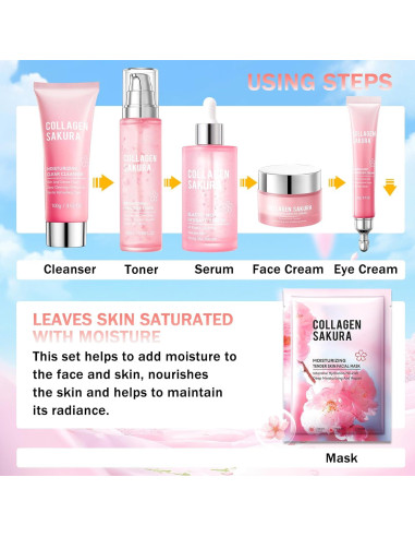 Kit de Cuidado de la Piel Sakura 8 Piezas Hidratante