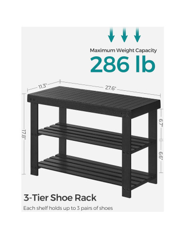 Banco para Zapatos SONGMICS de Bambú 3 Niveles Negro 70.1 cm