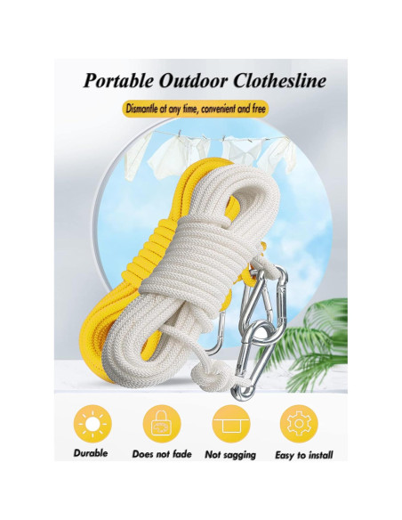 Cuerda de Tender Ropa Portátil BanYakong 10m Algodón Ajustable Cuerda de Tender Ropa Portátil BanYakong 10m Algodón Ajustable