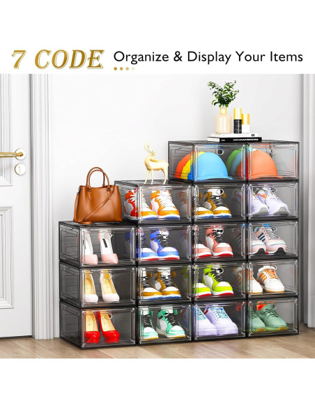 Organizador de Zapatos 7 Code 6 Piezas Negro Apilable con Puerta Magnética Organizador de Zapatos 7 Code 6 Piezas Negro Apilable con Puerta Magnética