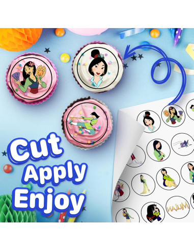 30 Decoraciones Comestibles para Cupcakes Mulan - Alta Calidad