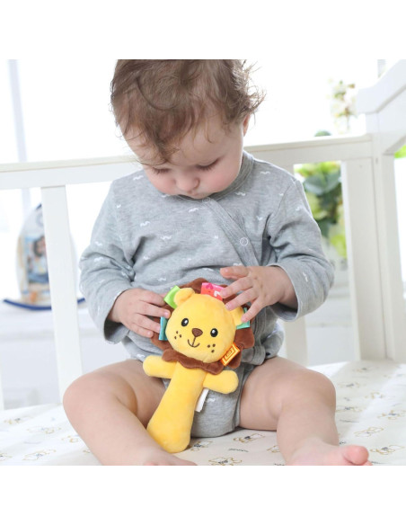 Sonajero de Peluche León RIY para Bebés - 17 cm, Seguro y Colorido Sonajero de Peluche León RIY para Bebés - 17 cm, Seguro y Colorido
