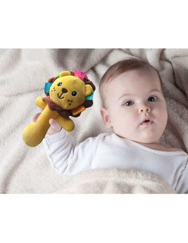 Sonajero de Peluche León RIY para Bebés - 17 cm, Seguro y Colorido