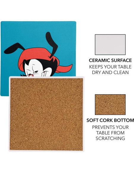 Set de 2 Posavasos de Cerámica Animaniacs 9.9 cm con Base de Corcho Set de 2 Posavasos de Cerámica Animaniacs 9.9 cm con Base de Corcho