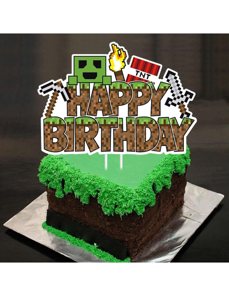 Toppers de pastel de cumpleaños Pixel Game Happay - Decoración temática Toppers de pastel de cumpleaños Pixel Game Happay - Decoración temática
