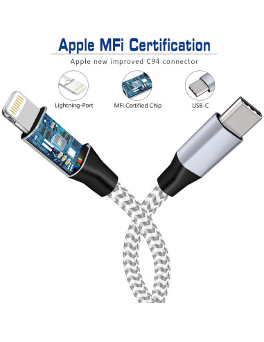 Cable USB C a Lightning Fushok 30.48 cm Carga Rápida MFi