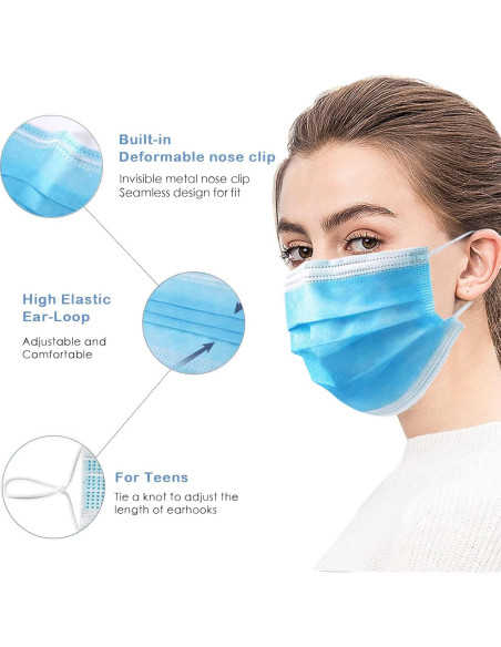 Mascarillas Desechables Wecolor 100 Pcs 3 Capas Azul Mascarillas Desechables Wecolor 100 Pcs 3 Capas Azul