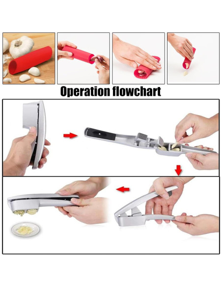 Prensa de Ajo QPQ 2-en-1 de Aluminio con Limpiador Integrado Prensa de Ajo QPQ 2-en-1 de Aluminio con Limpiador Integrado