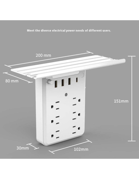 Extensor de Enchufe de Pared Eiusrr 9 en 1 con Estante 19.81 cm Extensor de Enchufe de Pared Eiusrr 9 en 1 con Estante 19.81 cm