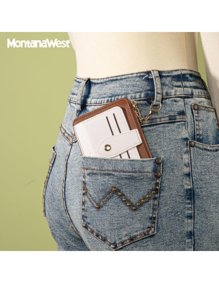 Portatarjetas de Crédito RFID Montana West Mujer Slim Marrón-Beige Portatarjetas de Crédito RFID Montana West Mujer Slim Marrón-Beige
