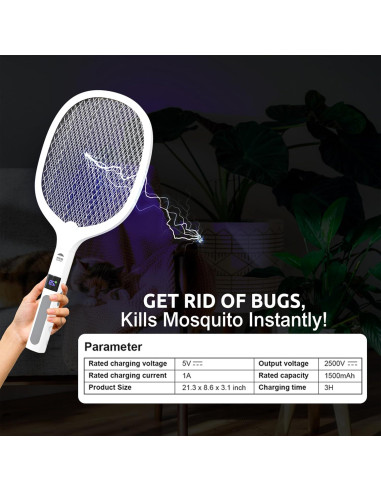 Raqueta Eléctrica WBM SMART 2 en 1 para Insectos 3000V