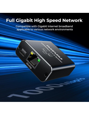 Divisor Ethernet 1 a 2 Duopurui 1000Mbps Plug and Play