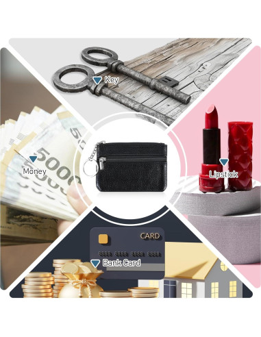 Monedero de Cuero PU Negro para Mujeres con Doble Cremallera