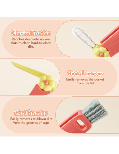 Cepillo de Limpieza 3-en-1 Yonghan para Botellas y Pajitas