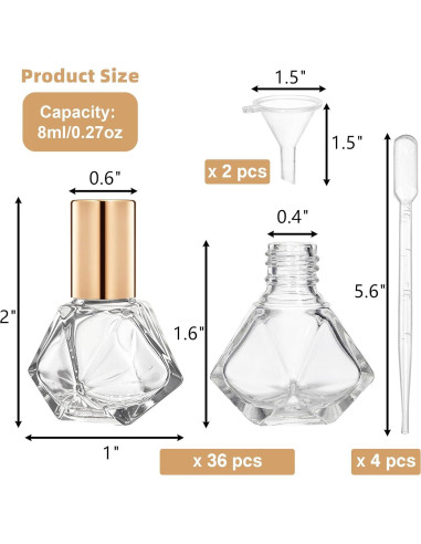 Paquete de 36 Botellas Vacías de Aceite Esencial ELFULLY 8ml