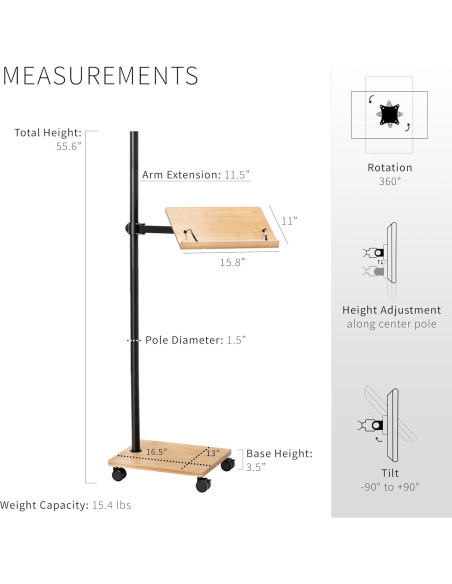 Soporte de Lectura Móvil VIVO CART-BK01B de Bambú con Ruedas Soporte de Lectura Móvil VIVO CART-BK01B de Bambú con Ruedas