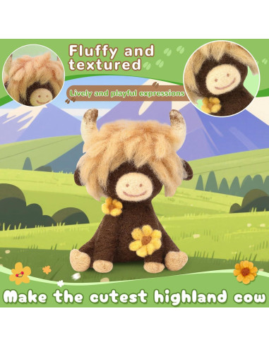 Kit de Fieltro de Lana Yizzvb Vaca de las Tierras Altas